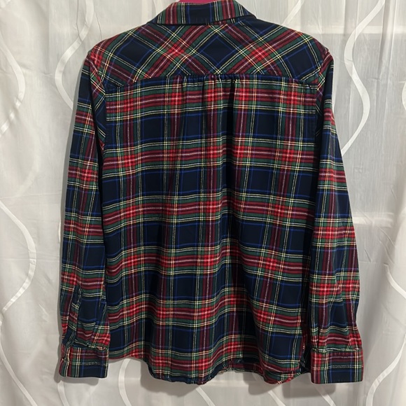 Lands End Navy, Green & Red Plaid, 100% Cotton, Button Down Shirt, Size Medium - Picture 3 of 5